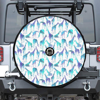 Turquoise Giraffe Pattern Print Tire Cover With Camera Hole