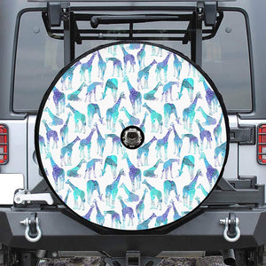 Turquoise Giraffe Pattern Print Tire Cover With Camera Hole