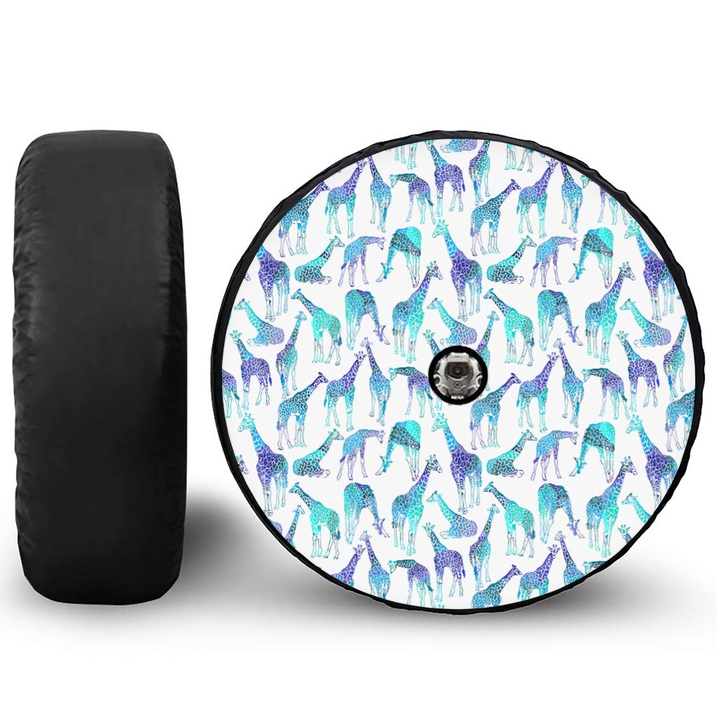 Turquoise Giraffe Pattern Print Tire Cover With Camera Hole