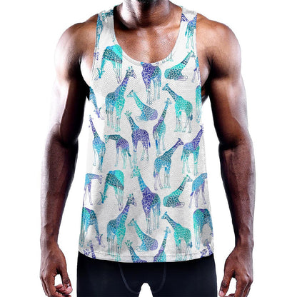 Turquoise Giraffe Pattern Print Training Tank Top