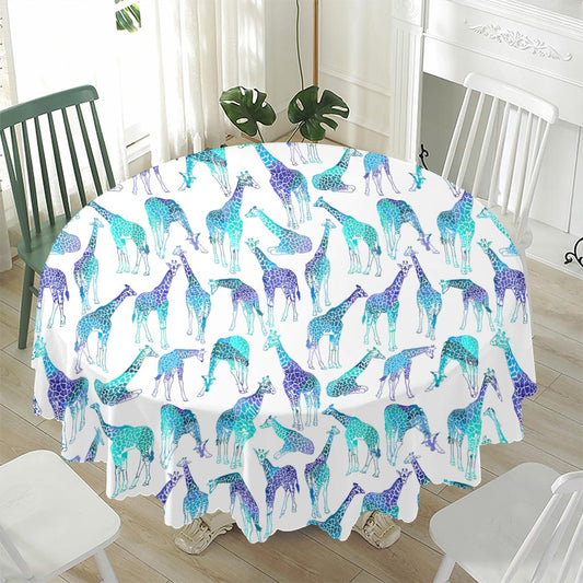 Turquoise Giraffe Pattern Print Waterproof Round Tablecloth
