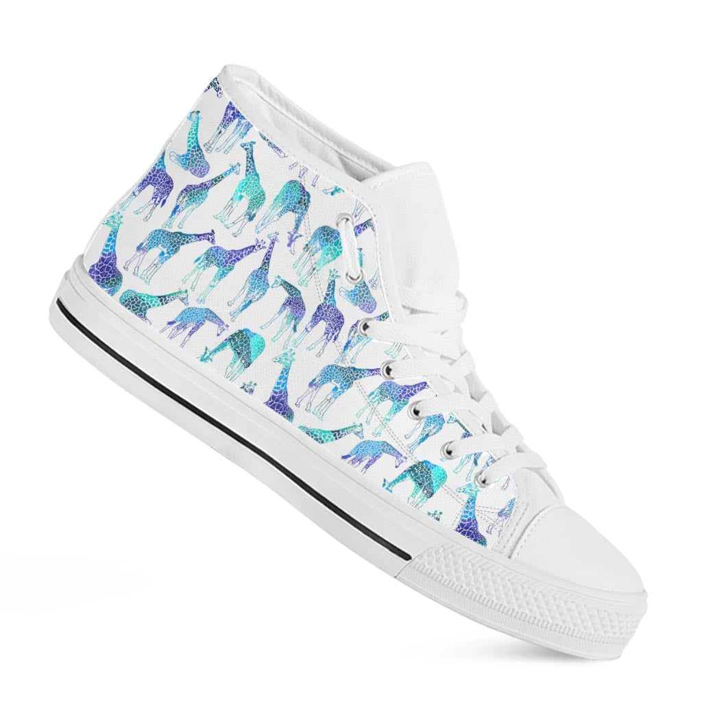 Turquoise Giraffe Pattern Print White High Top Sneakers
