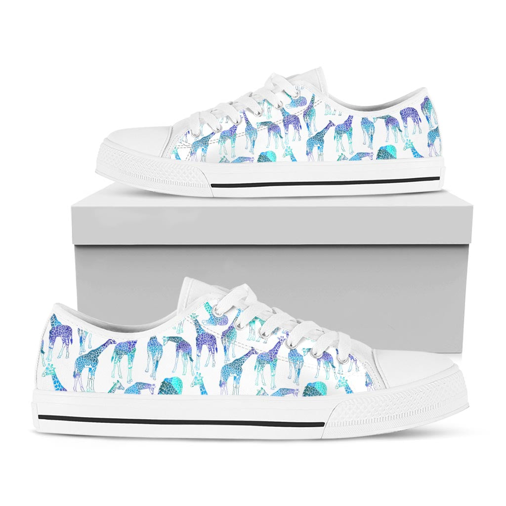Turquoise Giraffe Pattern Print White Low Top Sneakers