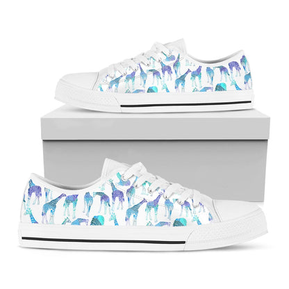 Turquoise Giraffe Pattern Print White Low Top Sneakers