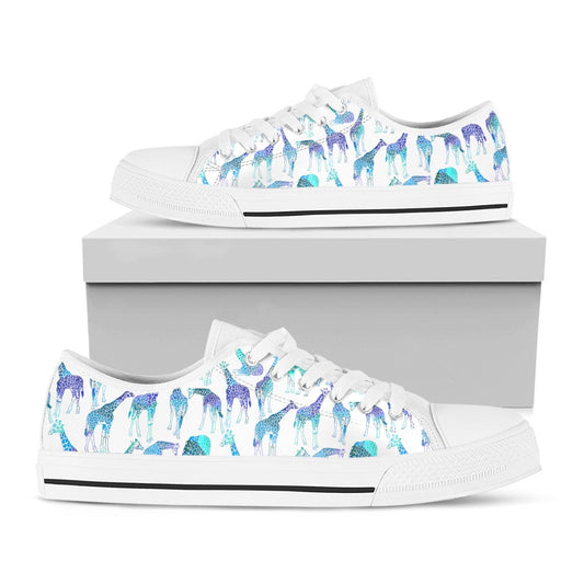 Turquoise Giraffe Pattern Print White Low Top Sneakers