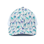 Turquoise Giraffe Pattern Print White Mesh Trucker Cap