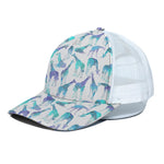 Turquoise Giraffe Pattern Print White Mesh Trucker Cap