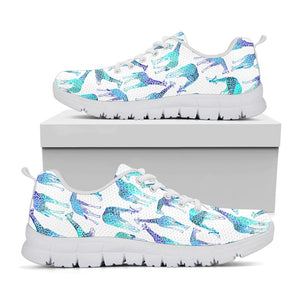 Turquoise Giraffe Pattern Print White Running Shoes