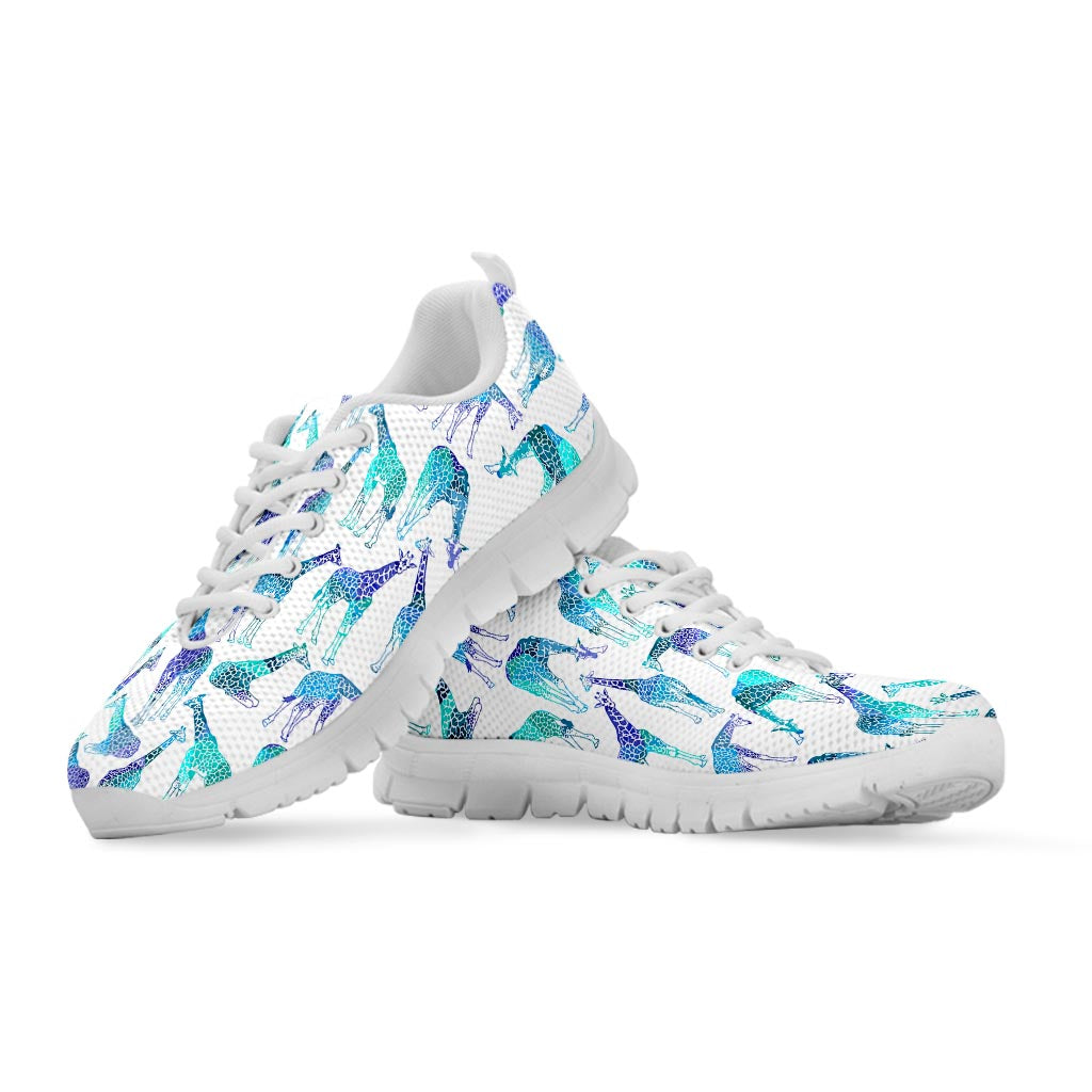 Turquoise Giraffe Pattern Print White Running Shoes