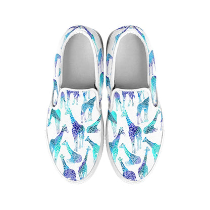 Turquoise Giraffe Pattern Print White Slip On Sneakers