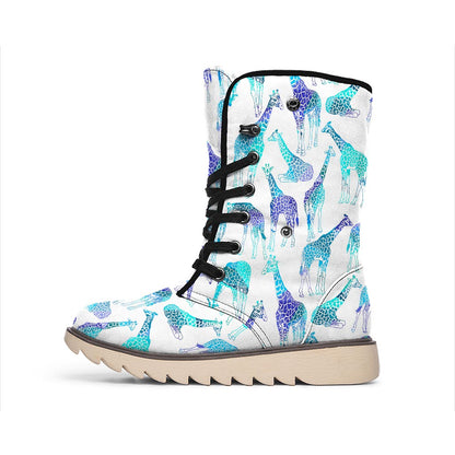 Turquoise Giraffe Pattern Print Winter Boots