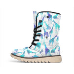 Turquoise Giraffe Pattern Print Winter Boots