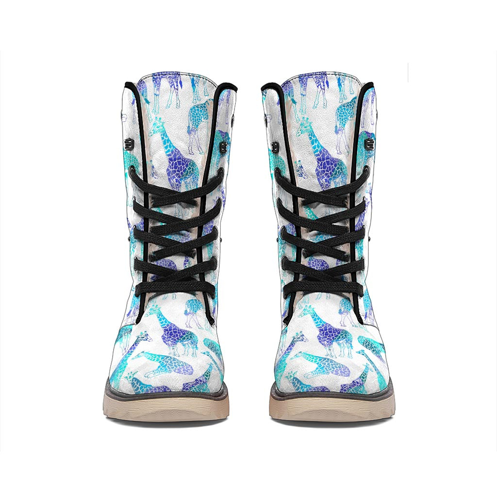 Turquoise Giraffe Pattern Print Winter Boots