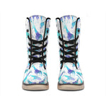 Turquoise Giraffe Pattern Print Winter Boots