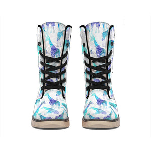 Turquoise Giraffe Pattern Print Winter Boots