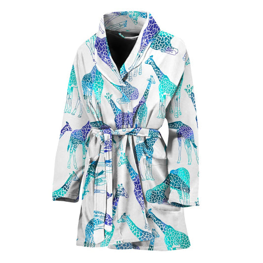 Turquoise Giraffe Pattern Print Women's Bathrobe