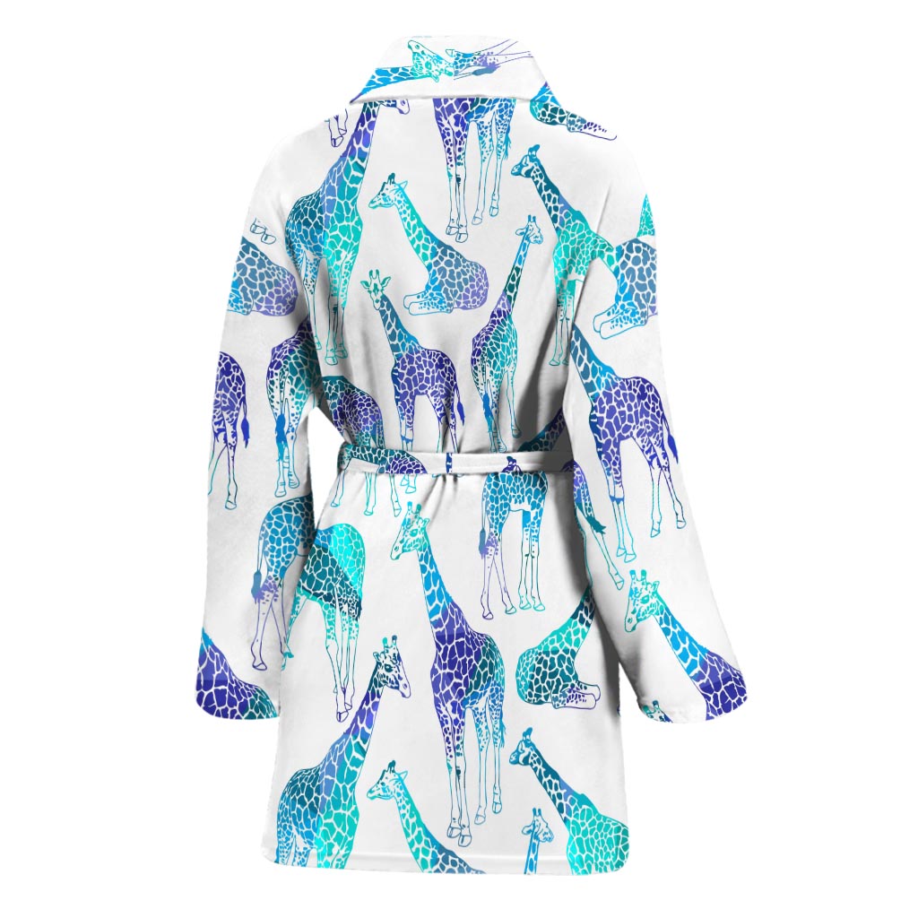 Turquoise Giraffe Pattern Print Women's Bathrobe