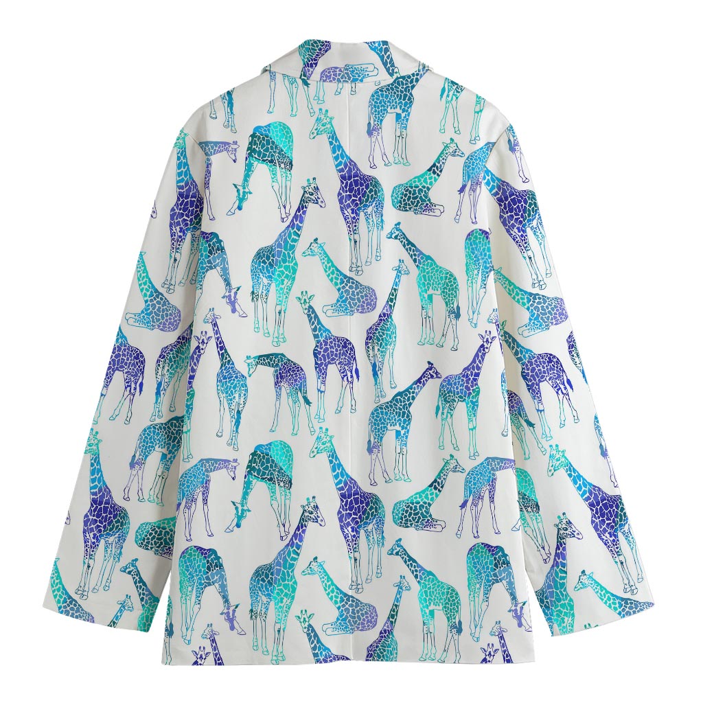 Turquoise Giraffe Pattern Print Women's Blazer