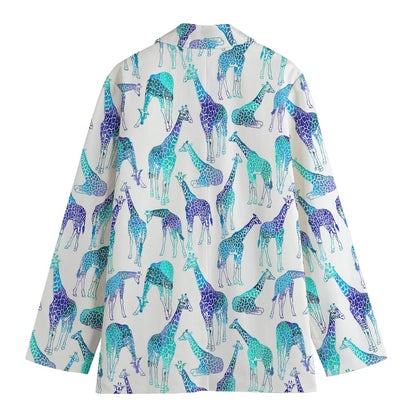 Turquoise Giraffe Pattern Print Women's Blazer