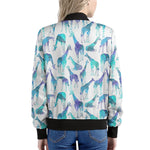 Turquoise Giraffe Pattern Print Women's Bomber Jacket