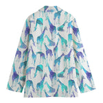 Turquoise Giraffe Pattern Print Women's Cotton Blazer