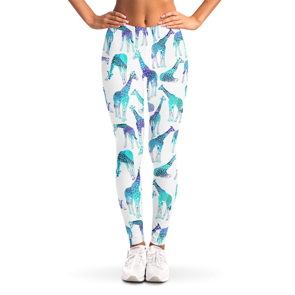 Turquoise Giraffe Pattern Print Women's Leggings