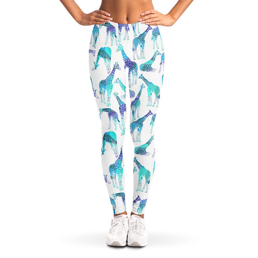 Turquoise Giraffe Pattern Print Women's Leggings