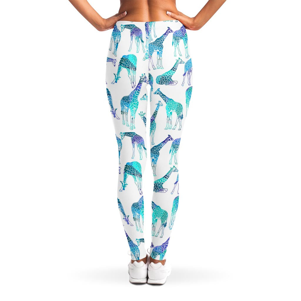 Turquoise Giraffe Pattern Print Women's Leggings