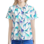 Turquoise Giraffe Pattern Print Women's Polo Shirt
