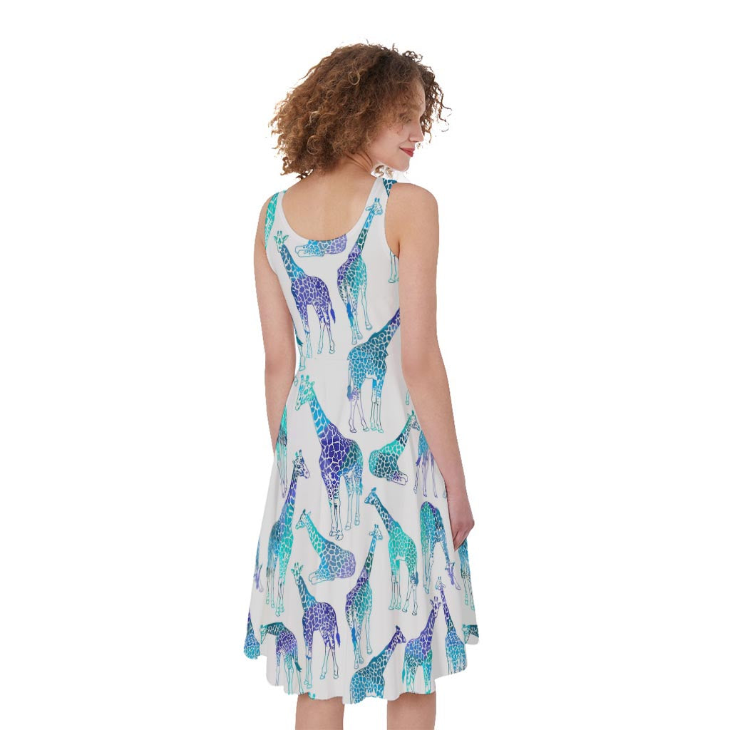 Turquoise Giraffe Pattern Print Women's Sleeveless Dress