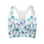 Turquoise Giraffe Pattern Print Women's Sports Bra