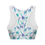 Turquoise Giraffe Pattern Print Women's Sports Bra