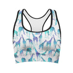 Turquoise Giraffe Pattern Print Women's Sports Bra