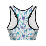 Turquoise Giraffe Pattern Print Women's Sports Bra