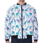 Turquoise Giraffe Pattern Print Zip Sleeve Bomber Jacket