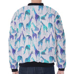 Turquoise Giraffe Pattern Print Zip Sleeve Bomber Jacket