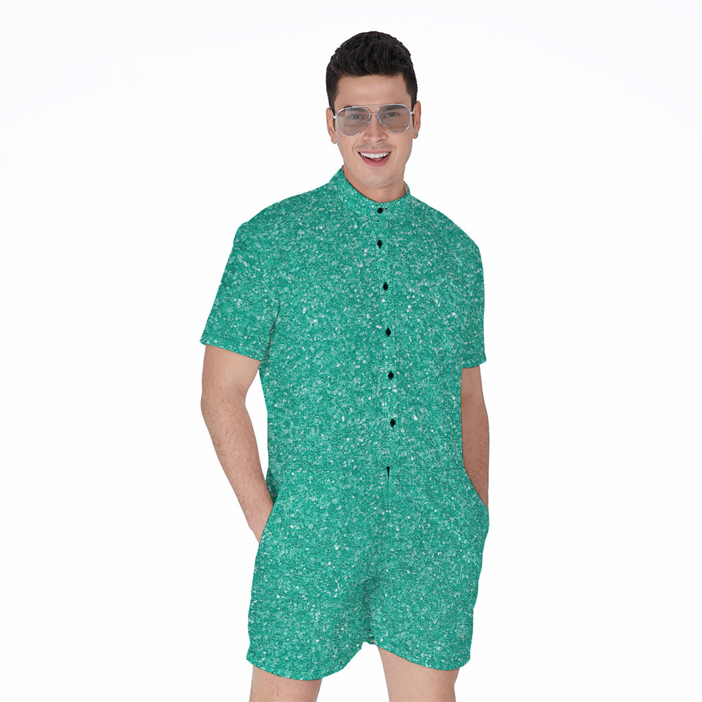 Turquoise Glitter Artwork Print (NOT Real Glitter) Men's Rompers
