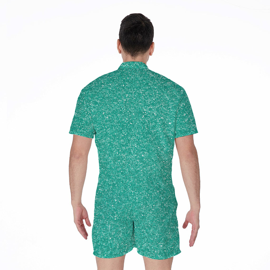 Turquoise Glitter Artwork Print (NOT Real Glitter) Men's Rompers