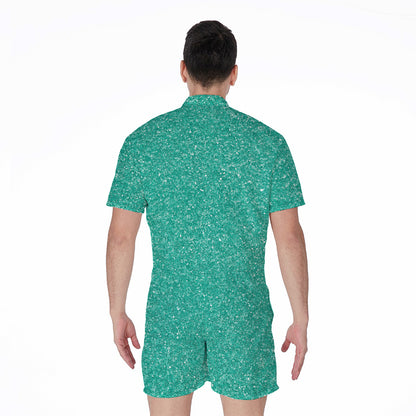 Turquoise Glitter Artwork Print (NOT Real Glitter) Men's Rompers