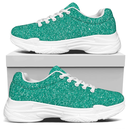 Turquoise Glitter Artwork Print (NOT Real Glitter) White Chunky Shoes