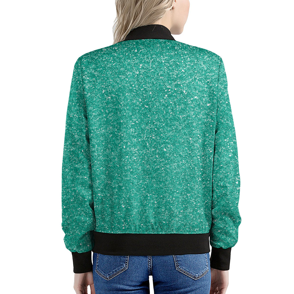 Turquoise Glitter Artwork Print (NOT Real Glitter) Women's Bomber Jacket