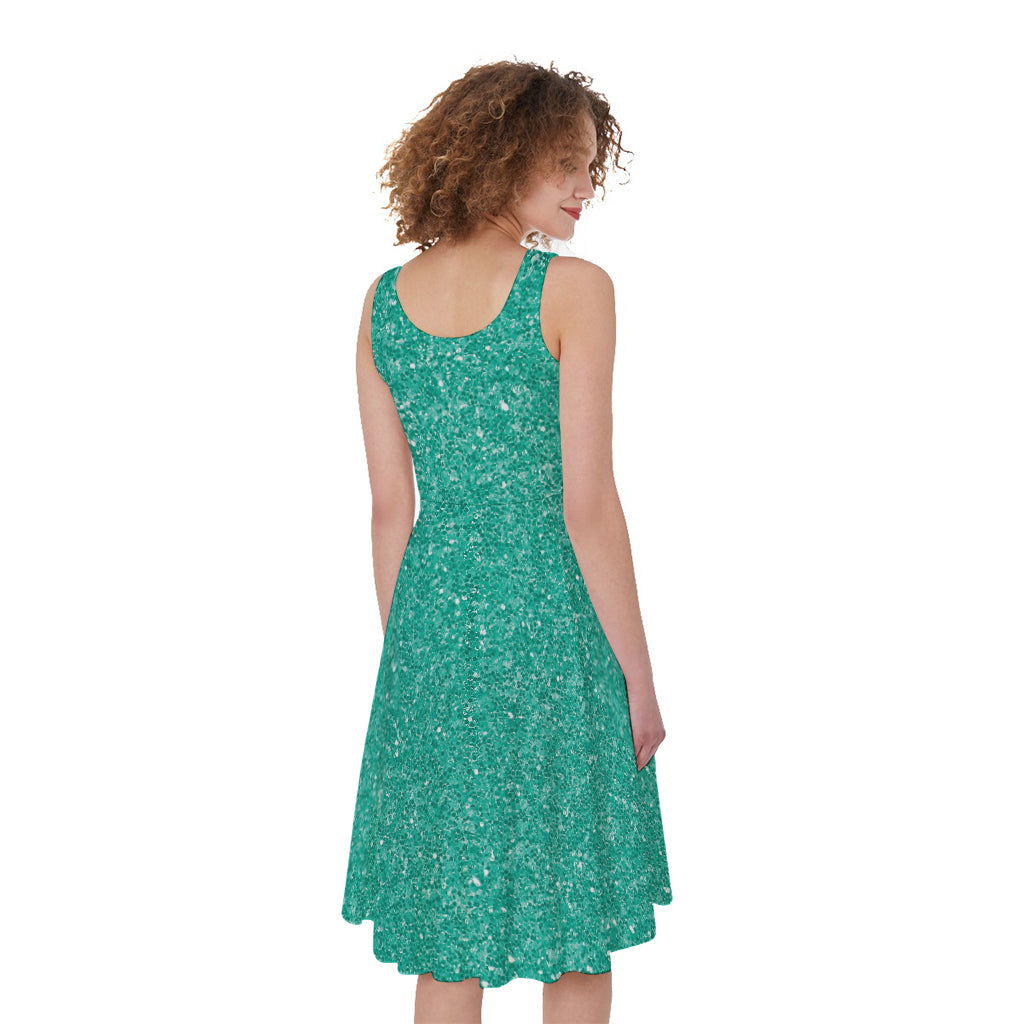Turquoise Glitter Artwork Print (NOT Real Glitter) Women's Sleeveless Dress
