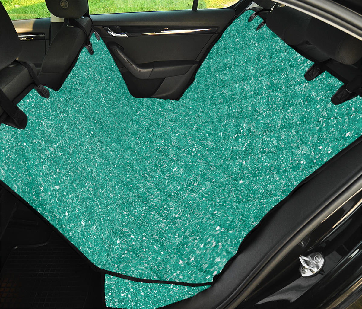 Turquoise (NOT Real) Glitter Print Pet Car Back Seat Cover