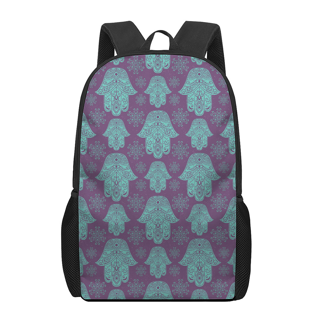 Turquoise Hamsa Pattern Print 17 Inch Backpack