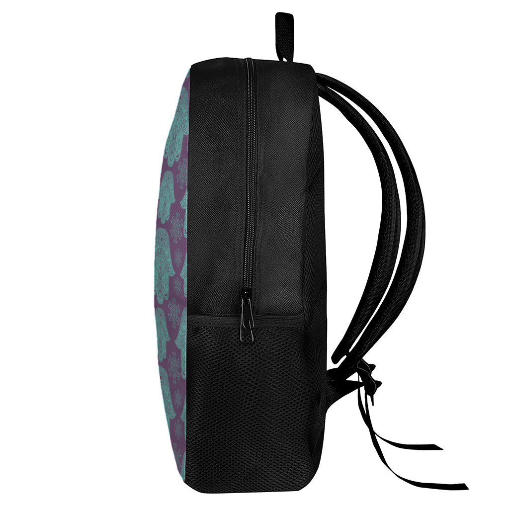 Turquoise Hamsa Pattern Print 17 Inch Backpack