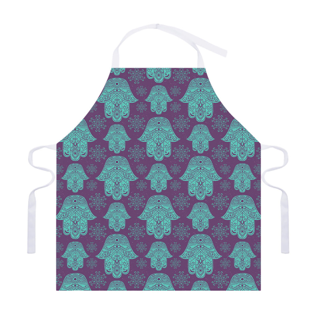 Turquoise Hamsa Pattern Print Adjustable Apron