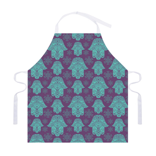 Turquoise Hamsa Pattern Print Adjustable Apron