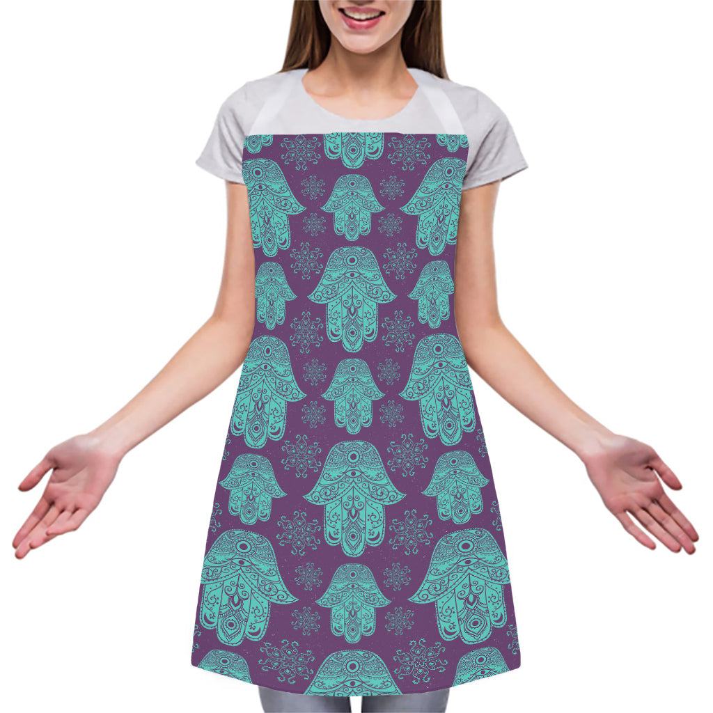 Turquoise Hamsa Pattern Print Adjustable Apron