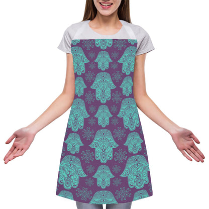 Turquoise Hamsa Pattern Print Adjustable Apron