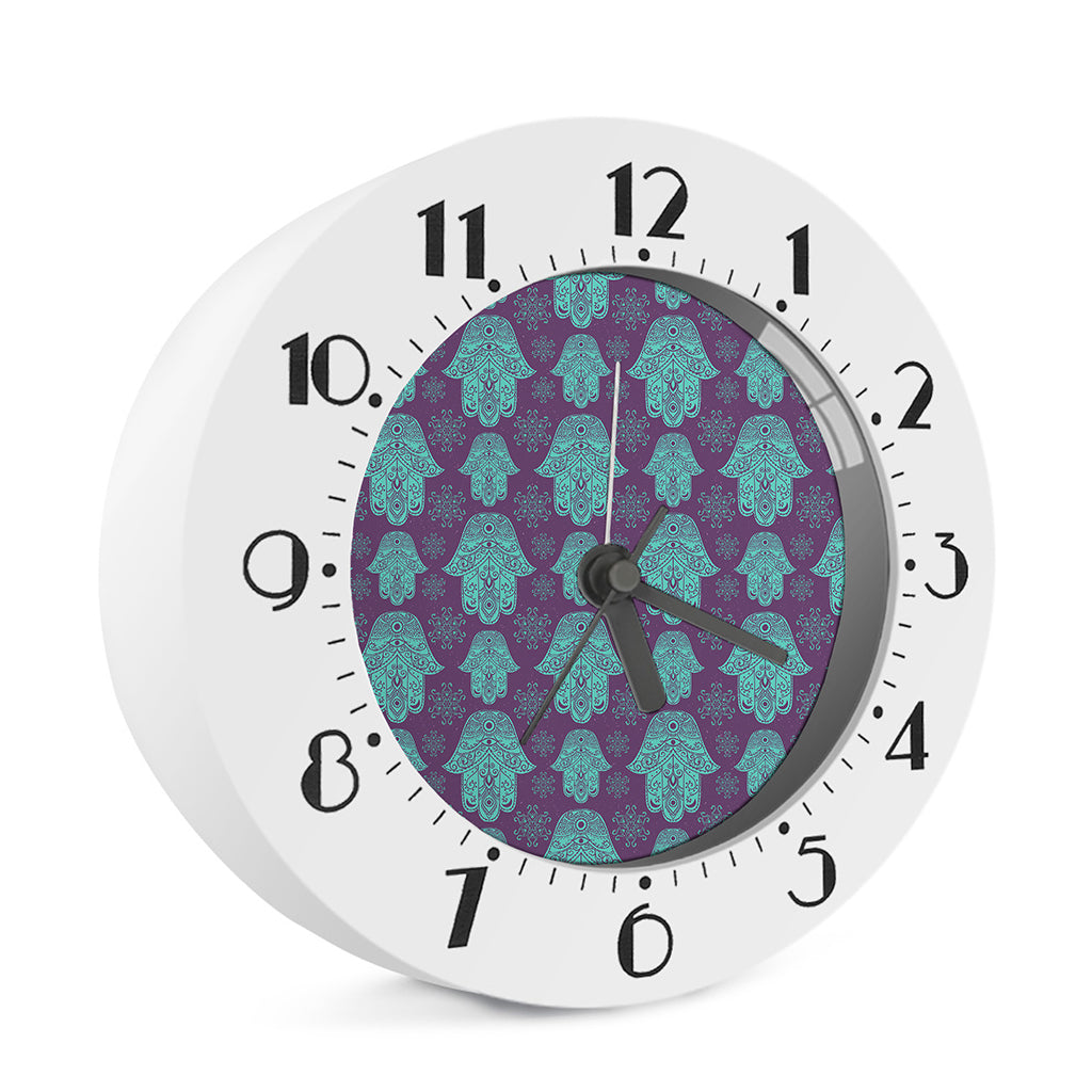 Turquoise Hamsa Pattern Print Alarm Clock